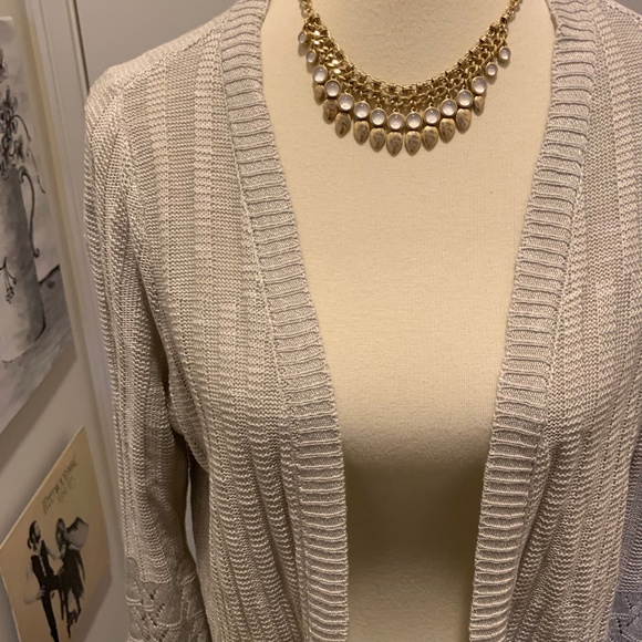 Grey Bell Sleeve Pointelle Cardigan NWT - Picture 3 of 8